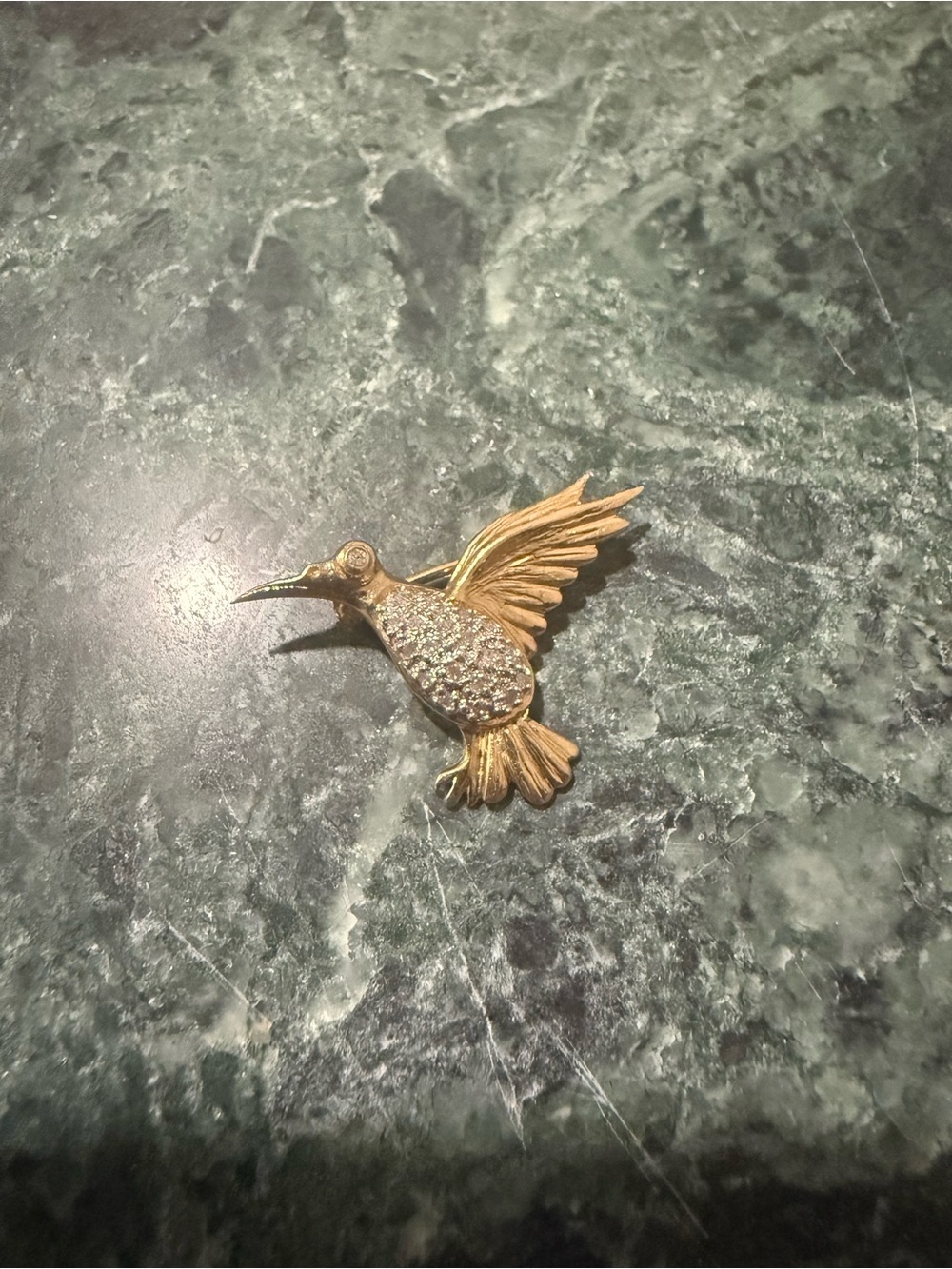 14 Karat Yellow/White Gold Diamond Hummingbird Brooch
